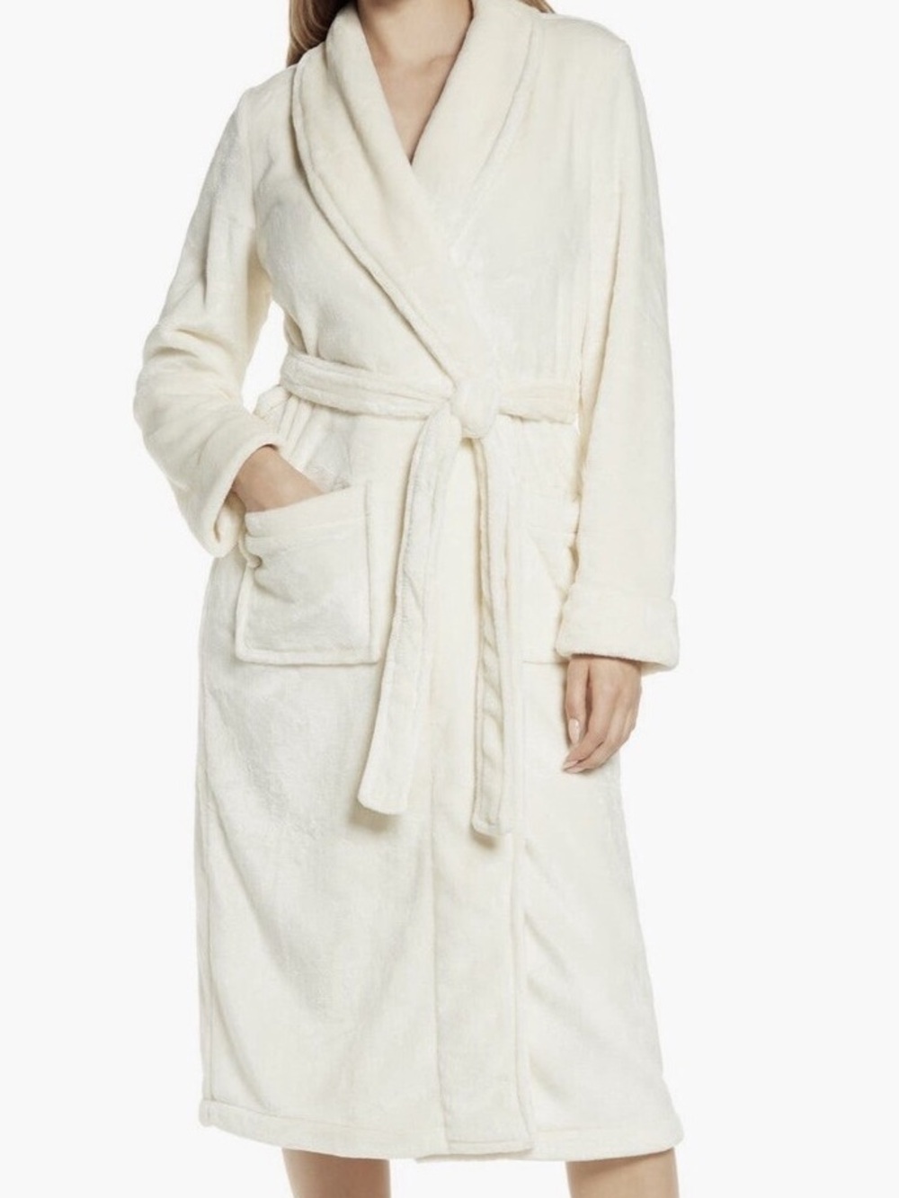 Nordstrom Cream Plush Shawl-Collar Robe with Pockets